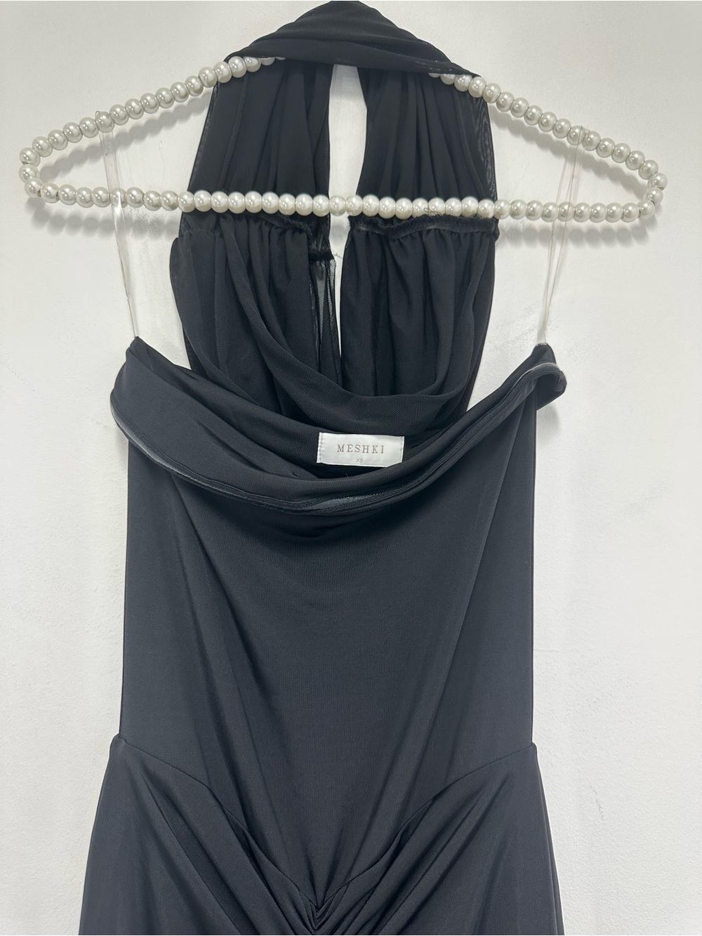 Meshki Caspian Slinky And Mesh Off Shoulder Maxi Dress in Black - Picture 9 of 11